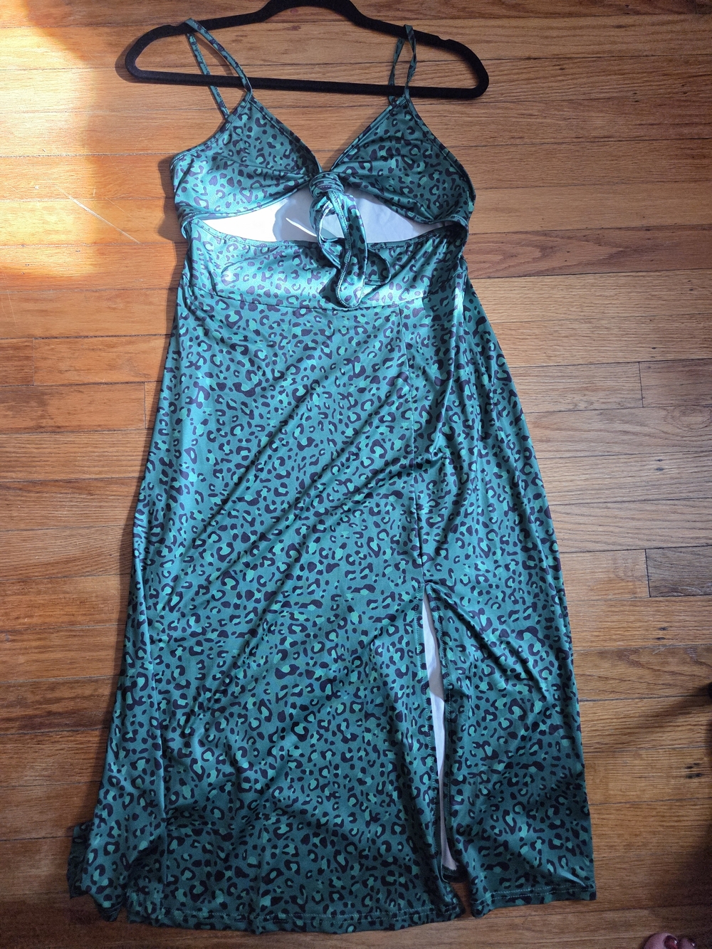 Green Leopard Print Slip Dress